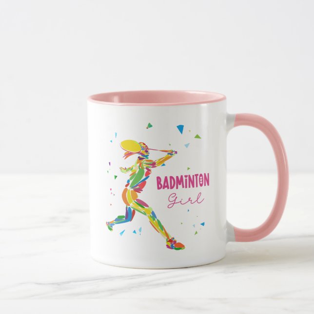 Caneca Badminton Girl Vibrant Abstract Player Graphic (Direita)
