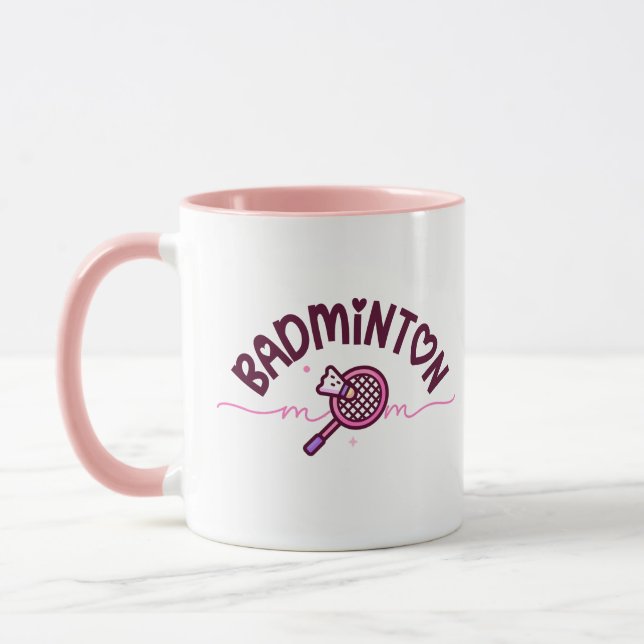 Caneca Badminton Mom Cute Girly Sports Mother's Day Gift (Esquerda)