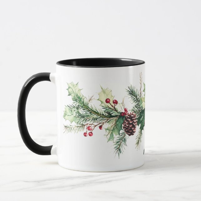 Caneca Baga de Pinheiro de Inverno Nome Personalizado Fer (Esquerda)