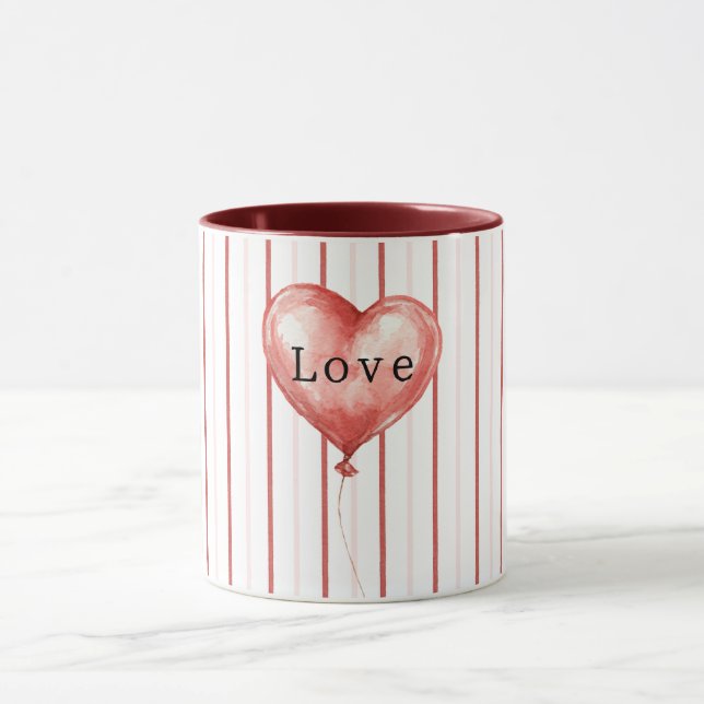 Caneca Balão Coração Vermelho Rosa Listras Brancas (Centro)