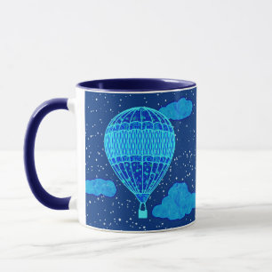 Caneca Balão de ar quente contra céu noturno em azul pr