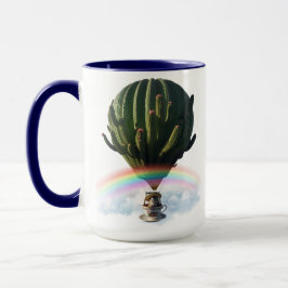 Caneca Balão de Ar Quente de Gato Surreal com Cactus e Ra