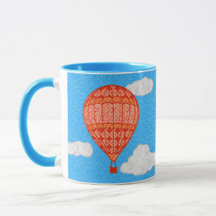 Caneca Balão de Ar Quente, Laranja Coral Contra um Céu Az