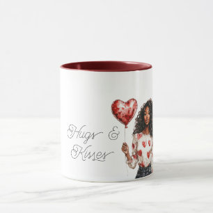 Caneca Balão de Coração Vermelho Garota Negra Dia dos Nam