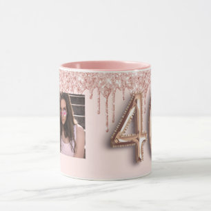 Caneca Balão de ouro rosa rosa-rosa-aniversário de 40 a