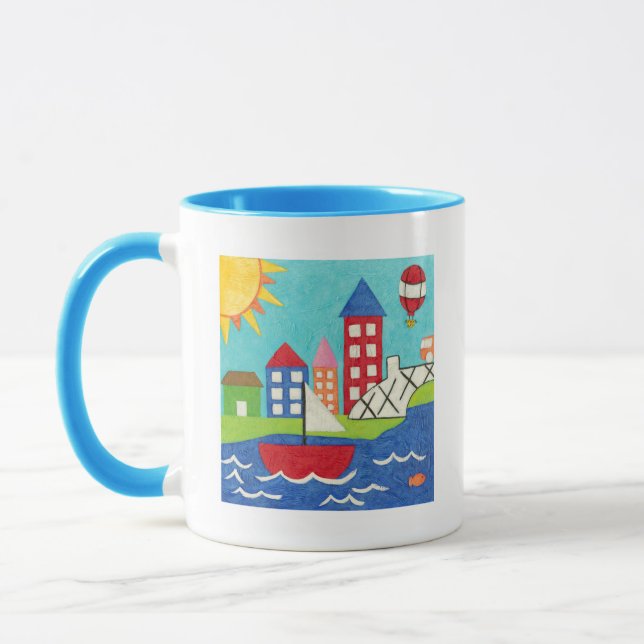 Caneca Balão de vela e ar quente com paisagem urbana (Esquerda)