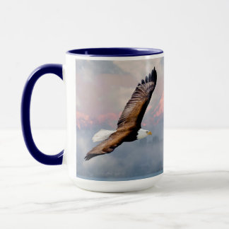 Caneca Bald Eagle Flying Over Snowcapped Mountains Blue