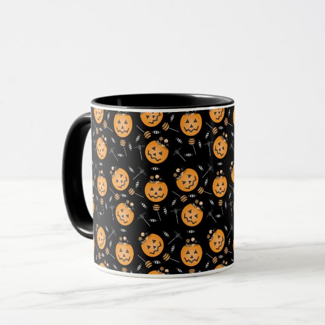 Caneca Balde Negra  de Abóbora de Halloween (Frente Esquerda)