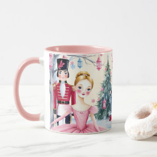 Caneca Balé e Ballerina de Nozes de Natal rosa