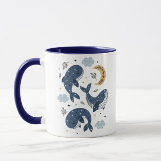 Caneca Baleias Mágicas Celestiais e Estrelas Azul Duas-To