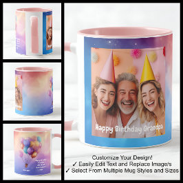 Caneca Balões de Mensagem de Fotos de Aniversário do Vovô