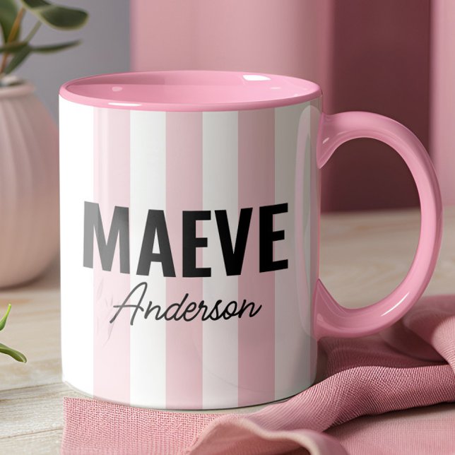 Caneca Banda rosa e branca personalizada elegante moderna (Criador carregado)