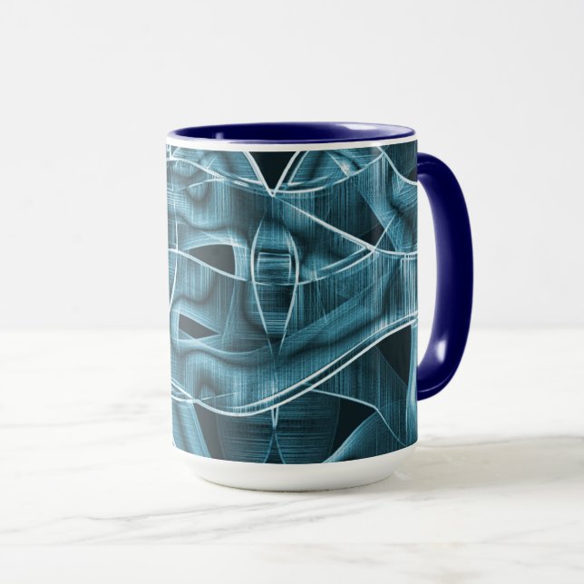 Caneca Banda sobreposta azul curvada realçada pelo alivio (Frente Esquerda)