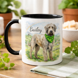 Caneca Bandana do Shamrock do Irish Wolfhound Nome do Cão
