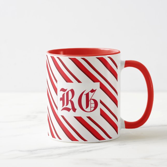 Caneca Bandas de canas, monograma, vermelho e branco (Direita)