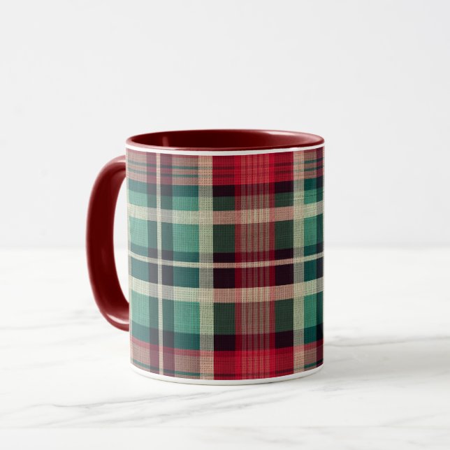 Caneca Bandas de Xadrez Verdes com Creme vermelho (Frente Esquerda)