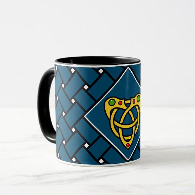 Caneca bandas/tecelagem Douradas/azuis/pretas, Nó Celular (Frente Esquerda)