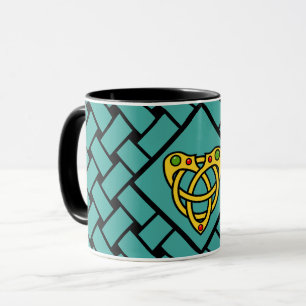 Caneca bandas/tecelões Dourados/aqua/pretos, Nó Celular
