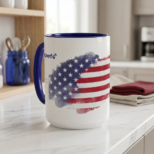 Caneca Bandeira Americana Aquarela Personalizada 4 de Jul
