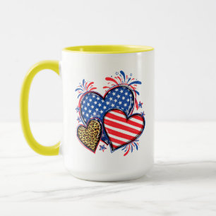 Caneca Bandeira Americana Coração Leopardo Sublimação-642