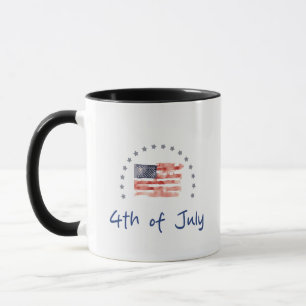 Caneca Bandeira Americana em Aquarela com Estrelas Azuis