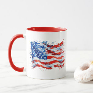Caneca Bandeira Americana EUA Aquarela 4 de Julho