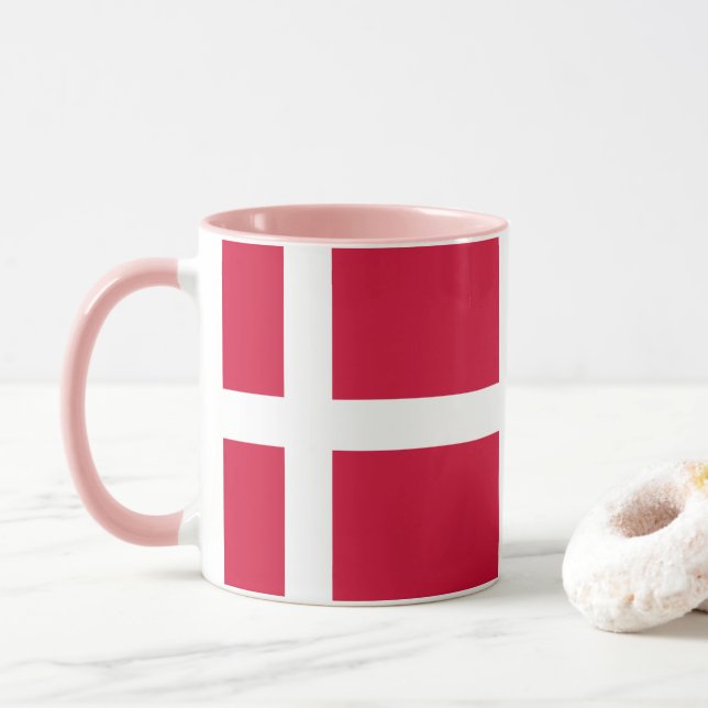Caneca Bandeira da Dinamarca ou do Cloth dinamarquês (Com Donut)