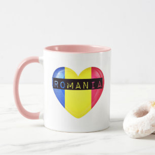 Caneca Bandeira da Romênia Coração