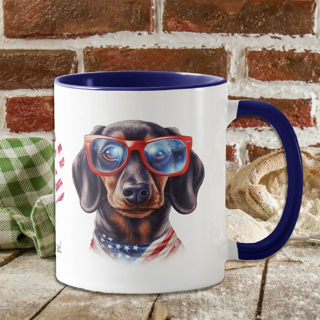Caneca Bandeira Dachshund, Patriótica dos EUA (Criador carregado)