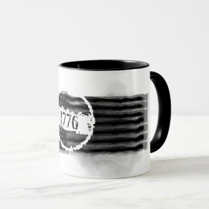 Caneca Bandeira de Aquarela Tinta Preta Vintage 1776 4 de