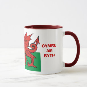 Caneca Bandeira de Galês, de "byth Cymru am",    o dragão