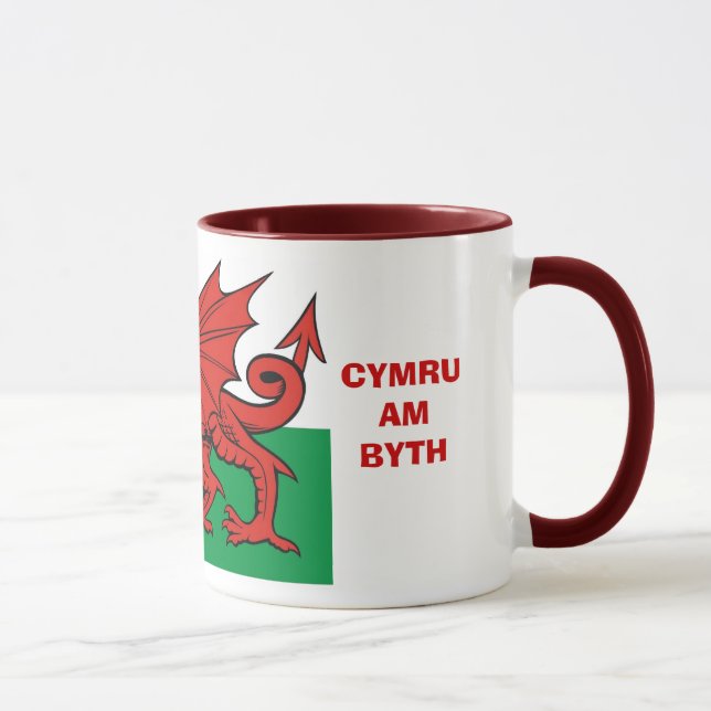 Caneca Bandeira de Galês, de "byth Cymru am",    o dragão (Direita)