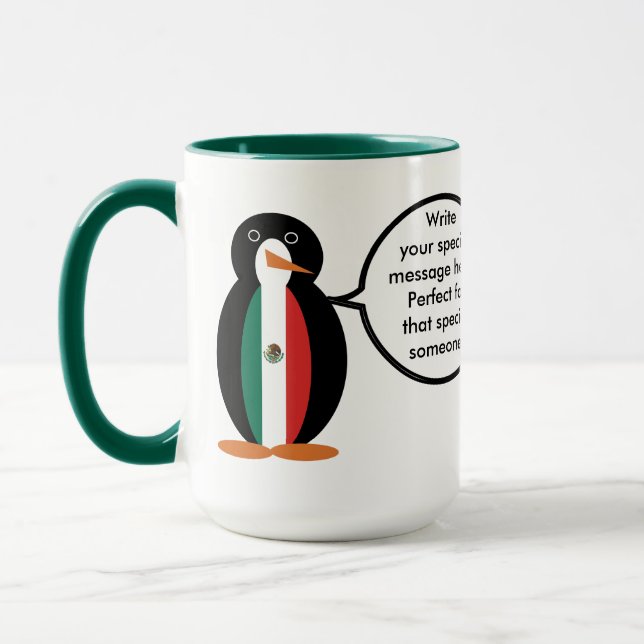 Caneca Bandeira mexicana falando Srta. Penguin Combo (Esquerda)