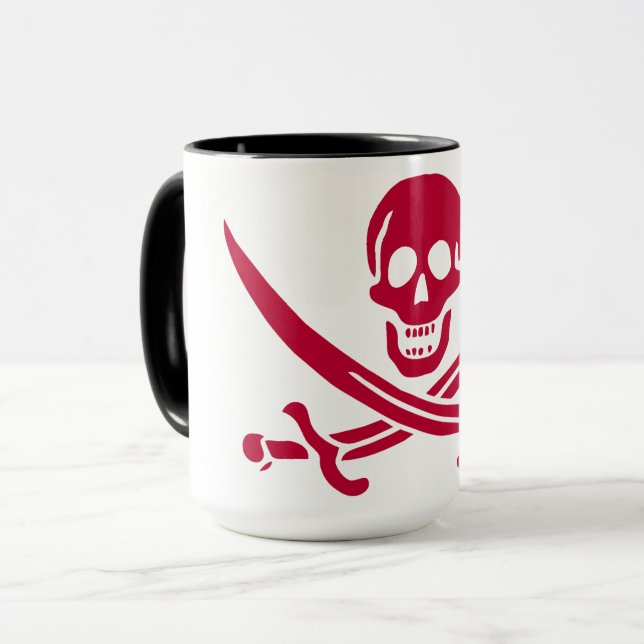 Caneca Bandeira pirata da Caveira Vermelha & Espadas de C (Frente Esquerda)