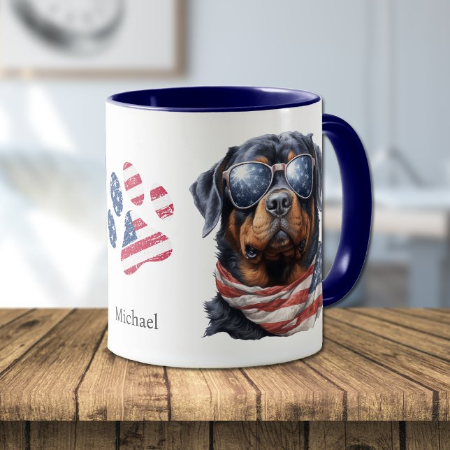 Caneca Bandeira Rottweiler Patriótica dos EUA (Criador carregado)