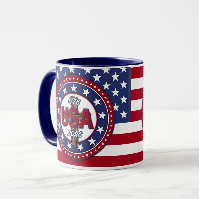Caneca Bandeira Rugged Cross EUA 1776-2026 (Frente Esquerda)