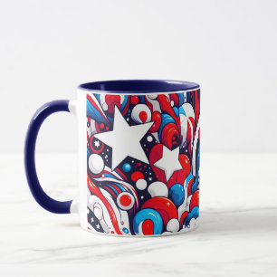 Caneca Bandeira Vermelha Patriótica e Abstrato Azul