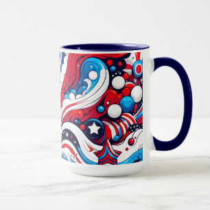 Caneca Bandeira Vermelha Patriótica e Abstrato Azul