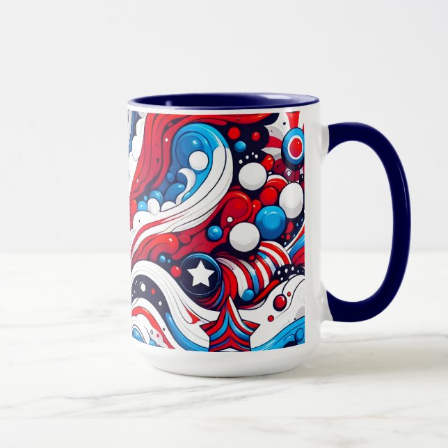 Caneca Bandeira Vermelha Patriótica e Abstrato Azul (Direita)