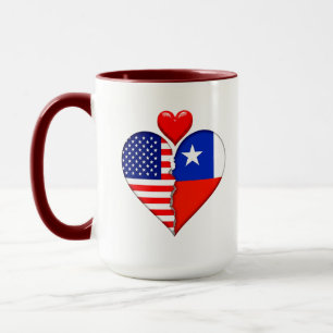 Caneca Bandeiras do coração do Chile EUA Hispano-Herança 
