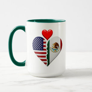 Caneca Bandeiras do coração EUA México Herança Hispânica