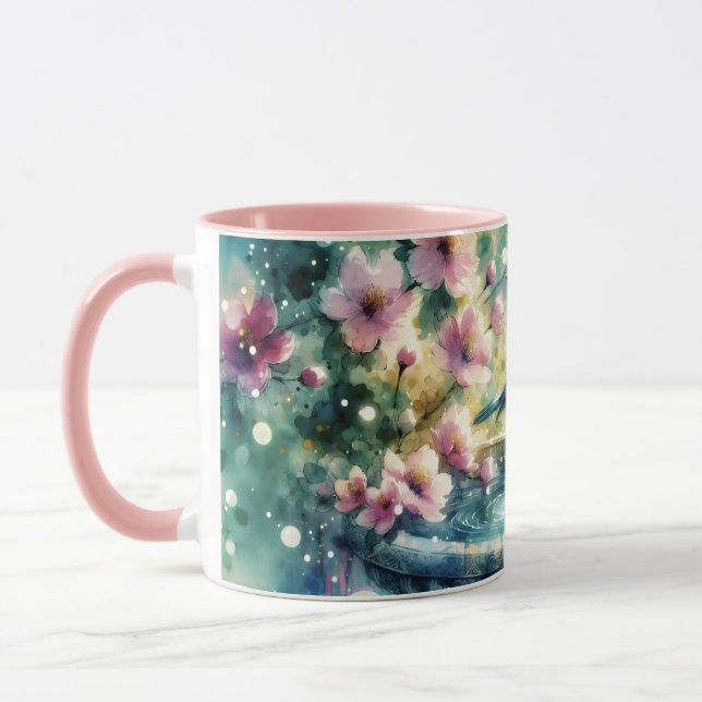 Caneca Banho de Pássaros de Primavera Aquarela (Esquerda)