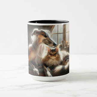 Caneca banho de sol de cão e de gato juntos.