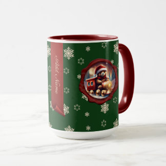 Caneca Banner personalizado verde do trem de Ursinho de N