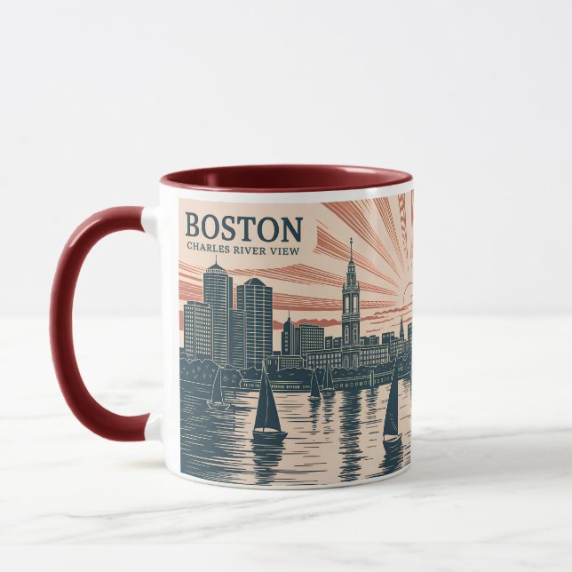 Caneca Barcos à vela do Rio Charles em Boston Paisagem ur (Esquerda)