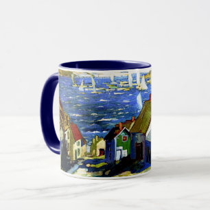 Caneca Barcos à vela pelo porto, pintura de arte