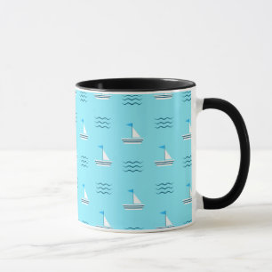 Caneca Barcos De Navegação No Padrão Do Mar Azul