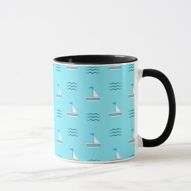 Caneca Barcos De Navegação No Padrão Do Mar Azul (Direita)