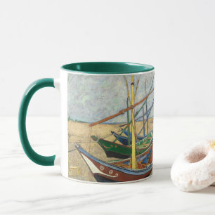 Caneca Barcos de pesca na praia por Vincent Van Gogh
