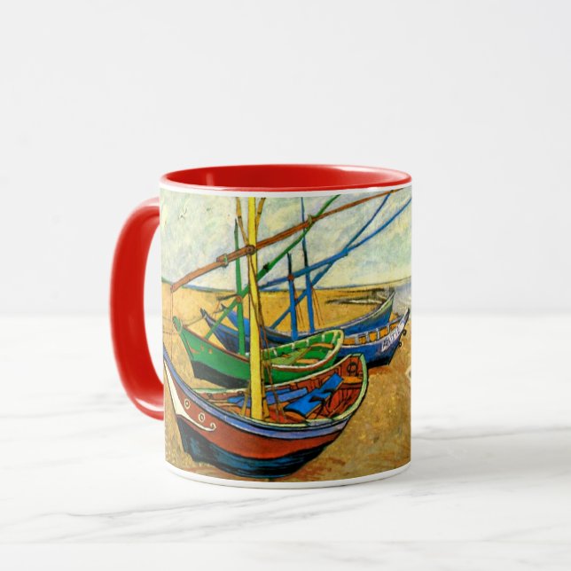 Caneca Barcos de pesca Van Gogh na praia em Saintes Marie (Frente Esquerda)